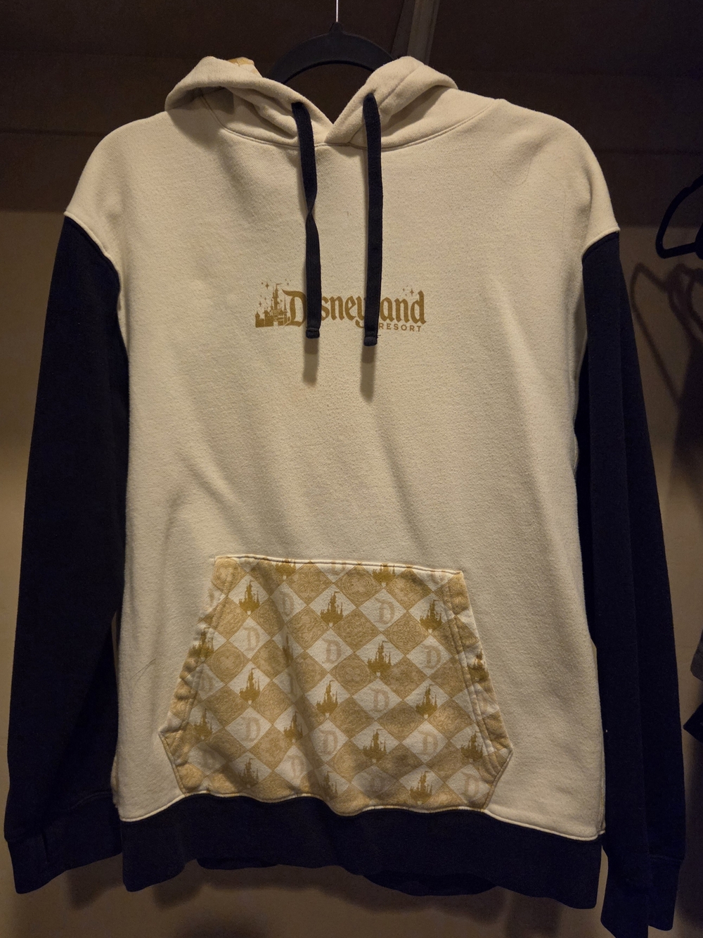 Disney Cream and Black Crewneck Hoodie with Gold Print